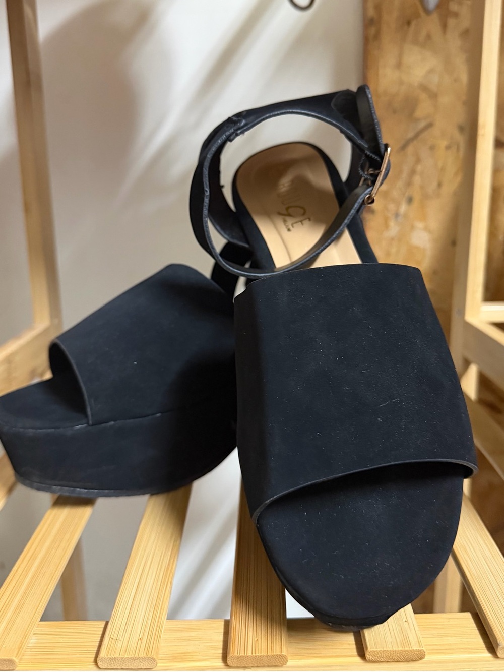 Rouge Helium Black Platform Ankle-Strap Sandals